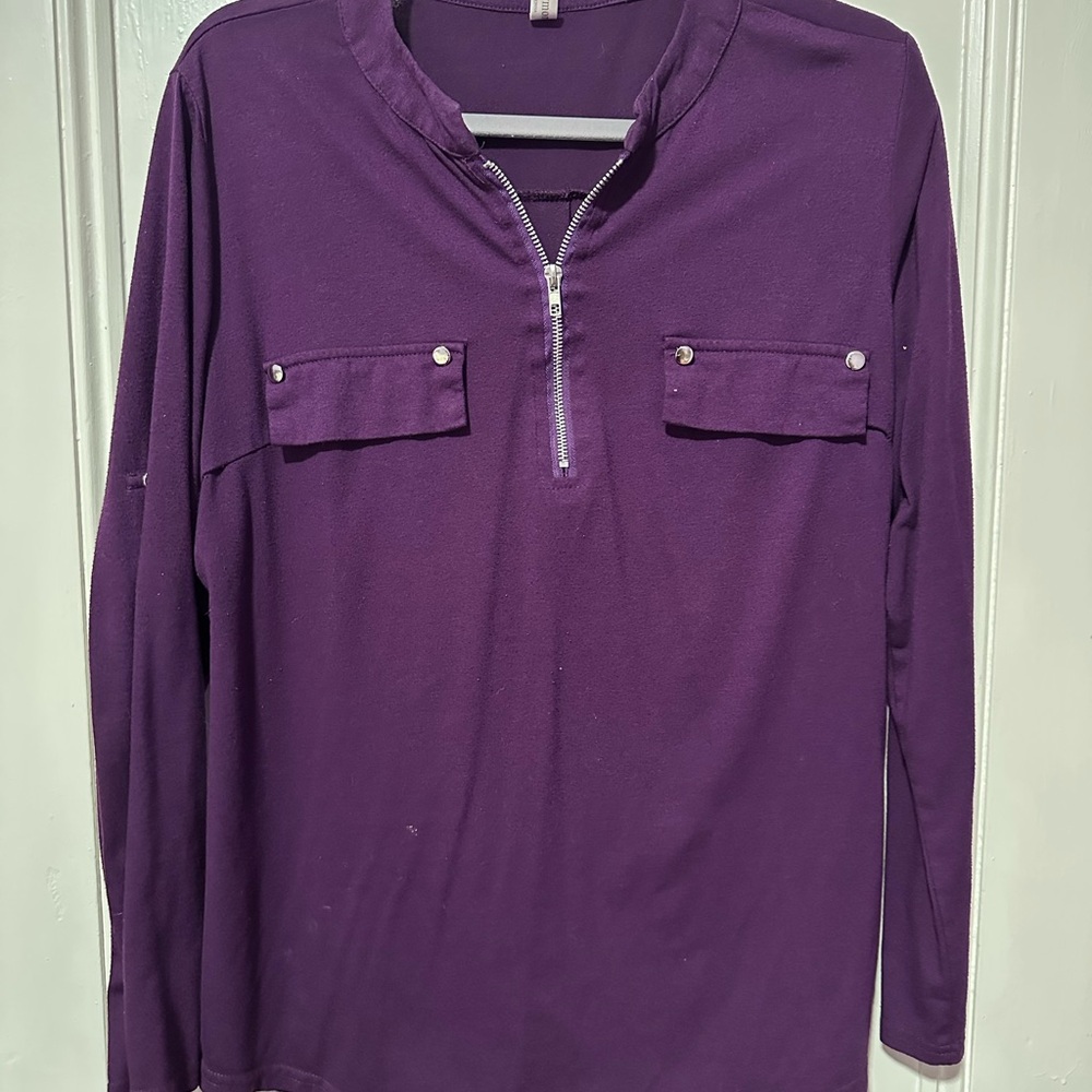 Purple Long Sleeve Zip-Up Top